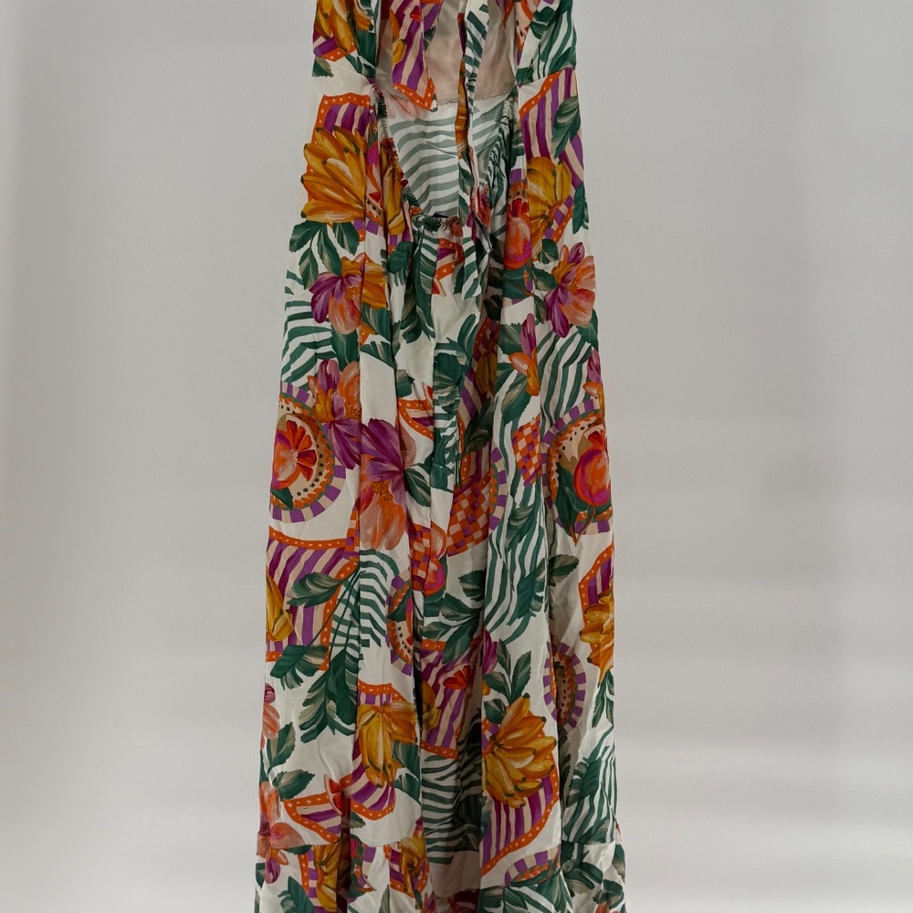 Paper Heart Spaghetti Strap Hawaiian Floral Boho Tie Back Maxi Flowy Dress - Picture 5 of 6